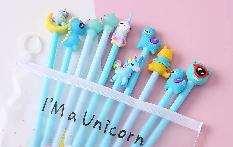Kawaii Unicorn Gel Pens Set – 10 Pcs Random Patterns, 0.5mm Black Ink