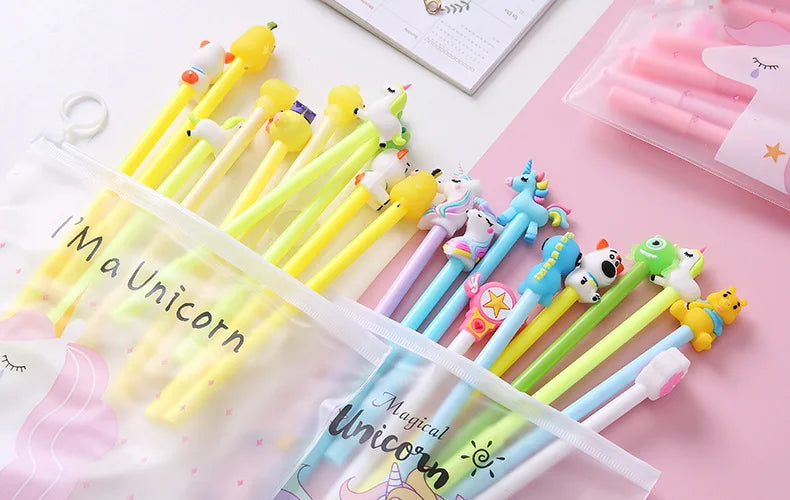 Kawaii Unicorn Gel Pens Set – 10 Pcs Random Patterns, 0.5mm Black Ink
