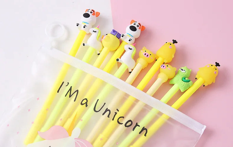 Kawaii Unicorn Gel Pens Set – 10 Pcs Random Patterns, 0.5mm Black Ink