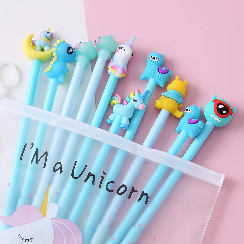 Kawaii Unicorn Gel Pens Set – 10 Pcs Random Patterns, 0.5mm Black Ink