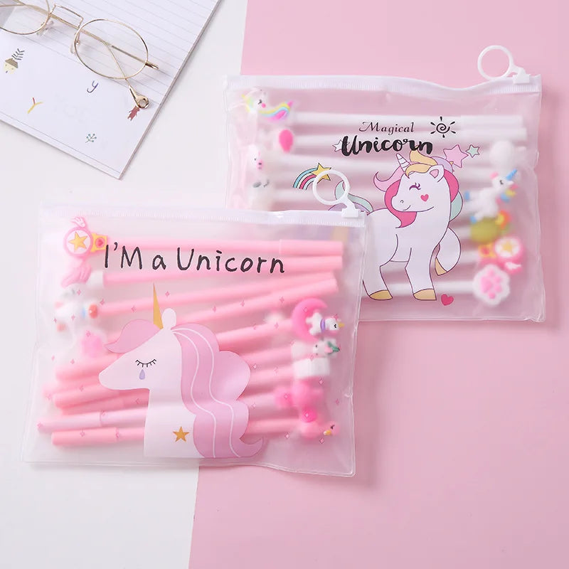 Kawaii Unicorn Gel Pens Set – 10 Pcs Random Patterns, 0.5mm Black Ink