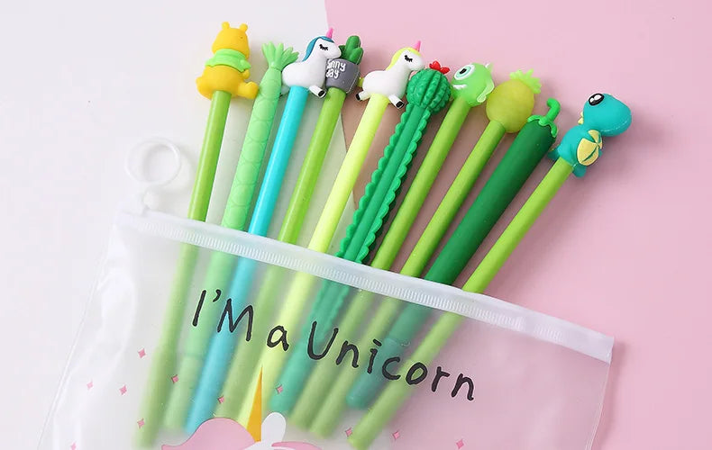 Kawaii Unicorn Gel Pens Set – 10 Pcs Random Patterns, 0.5mm Black Ink