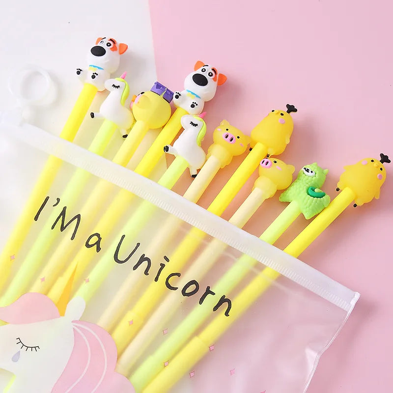 Kawaii Unicorn Gel Pens Set – 10 Pcs Random Patterns, 0.5mm Black Ink