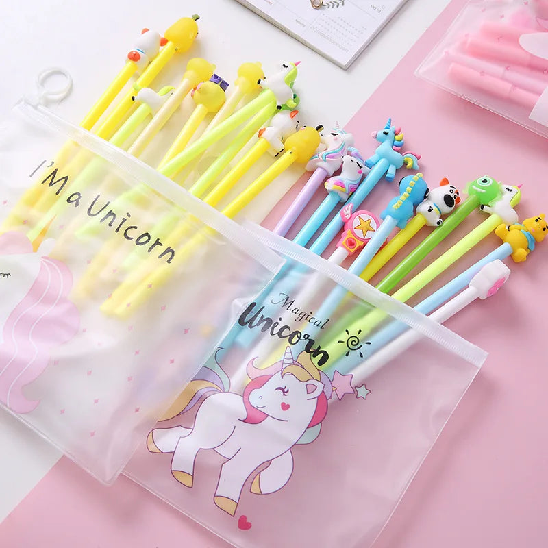 Kawaii Unicorn Gel Pens Set – 10 Pcs Random Patterns, 0.5mm Black Ink