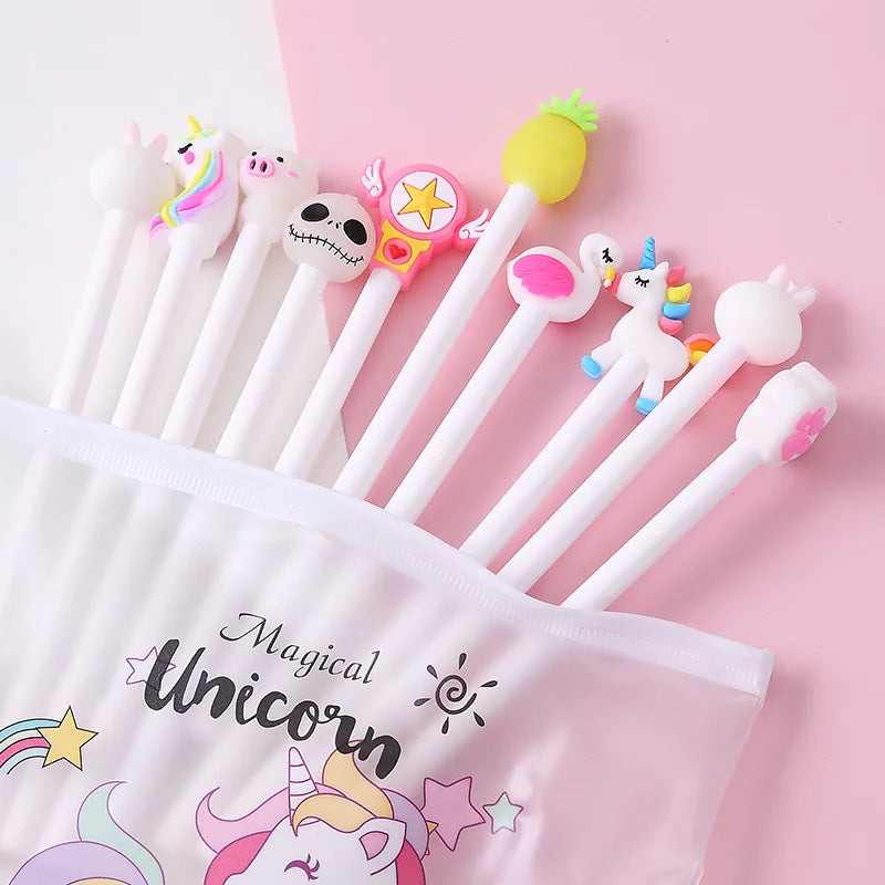 Kawaii Unicorn Gel Pens Set – 10 Pcs Random Patterns, 0.5mm Black Ink