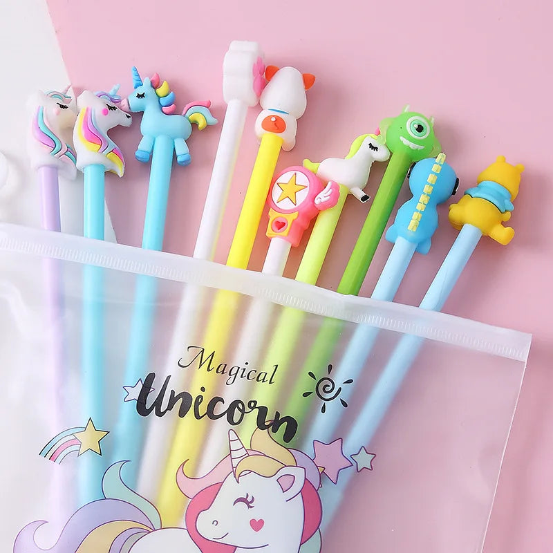 Kawaii Unicorn Gel Pens Set – 10 Pcs Random Patterns, 0.5mm Black Ink