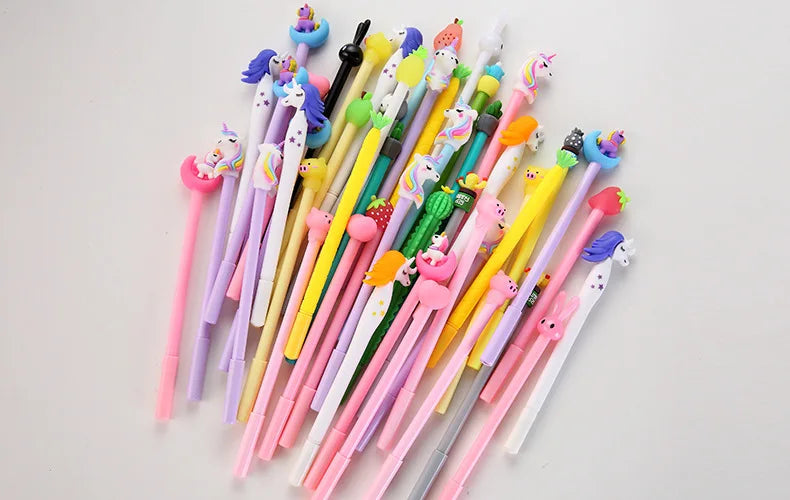 Kawaii Unicorn Gel Pens Set – 10 Pcs Random Patterns, 0.5mm Black Ink