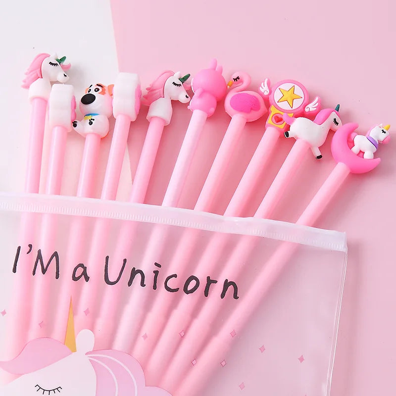 Kawaii Unicorn Gel Pens Set – 10 Pcs Random Patterns, 0.5mm Black Ink