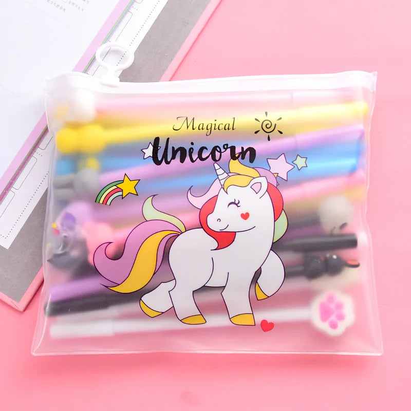 Kawaii Unicorn Gel Pens Set – 10 Pcs Random Patterns, 0.5mm Black Ink