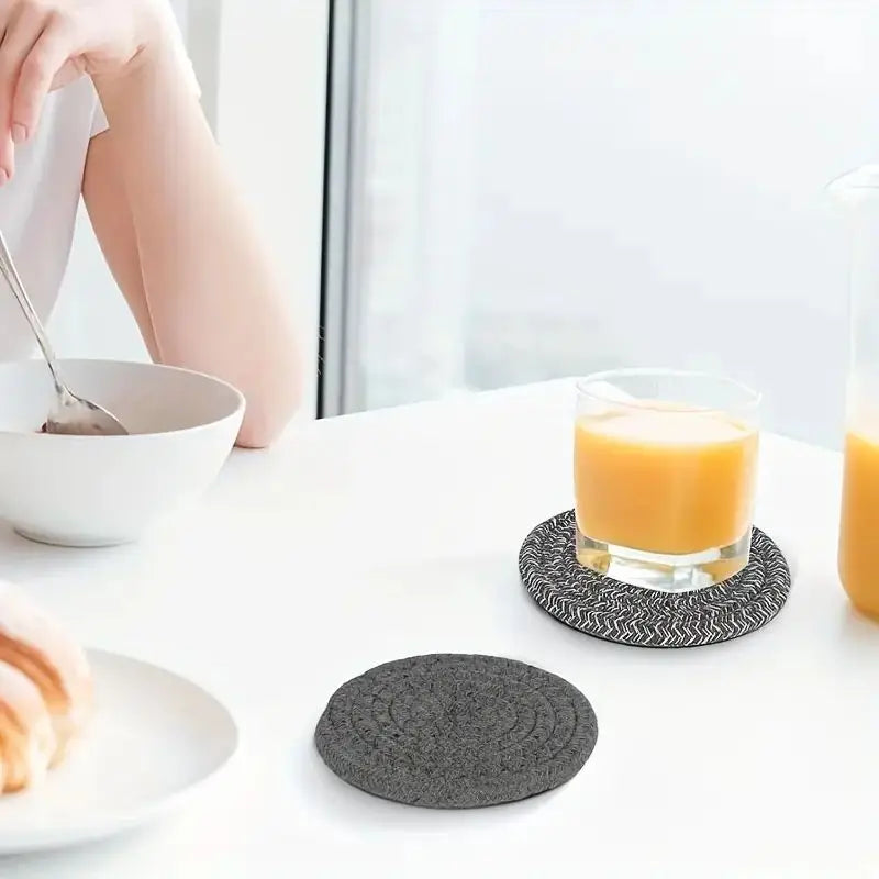 8-Piece Cotton Woven Drink Coasters – Minimalist Boho Coffee Table Decor Set