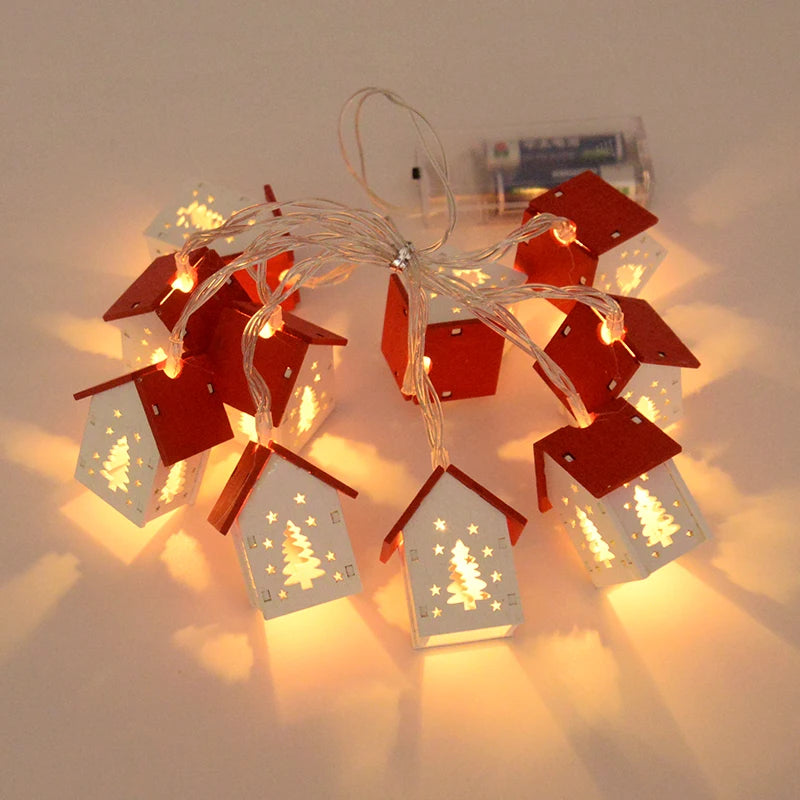 Christmas Wooden House LED String Lights
