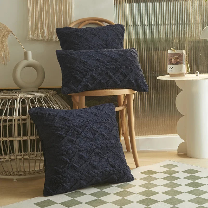 Geometric Jacquard Plush Cushion Covers