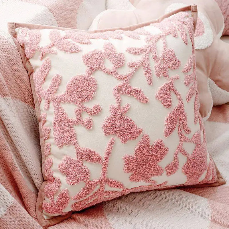 Pink Embroidered Decorative Cushion Cover – Floral Design