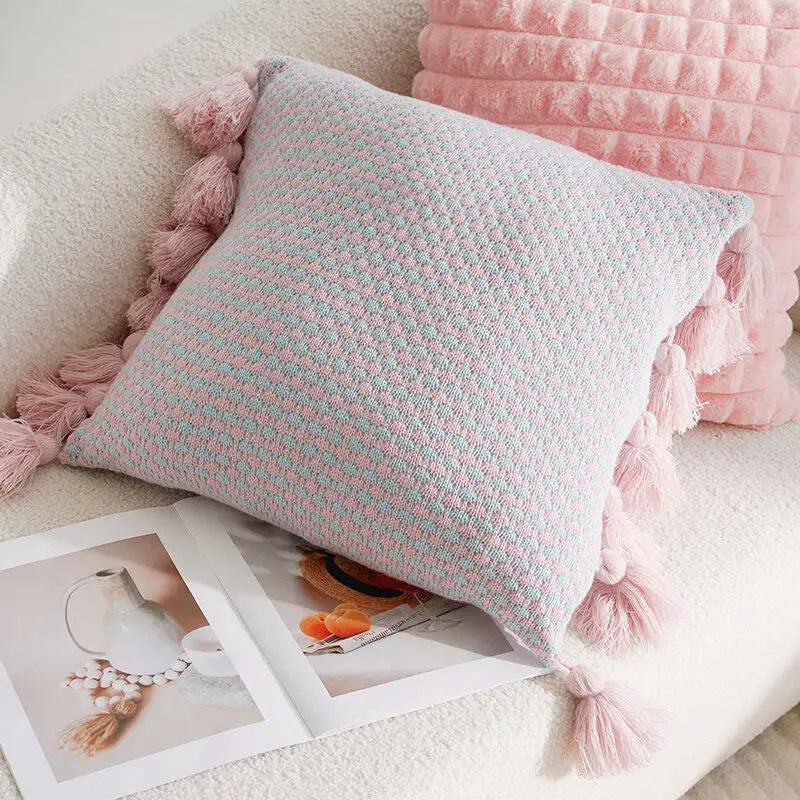 Pink Embroidered Decorative Cushion Cover – Floral Design