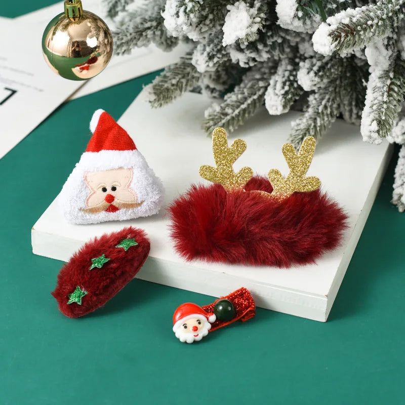 Christmas Hair Accessories Kit – Santa Claus Hair Clips, Ties & Brooches
