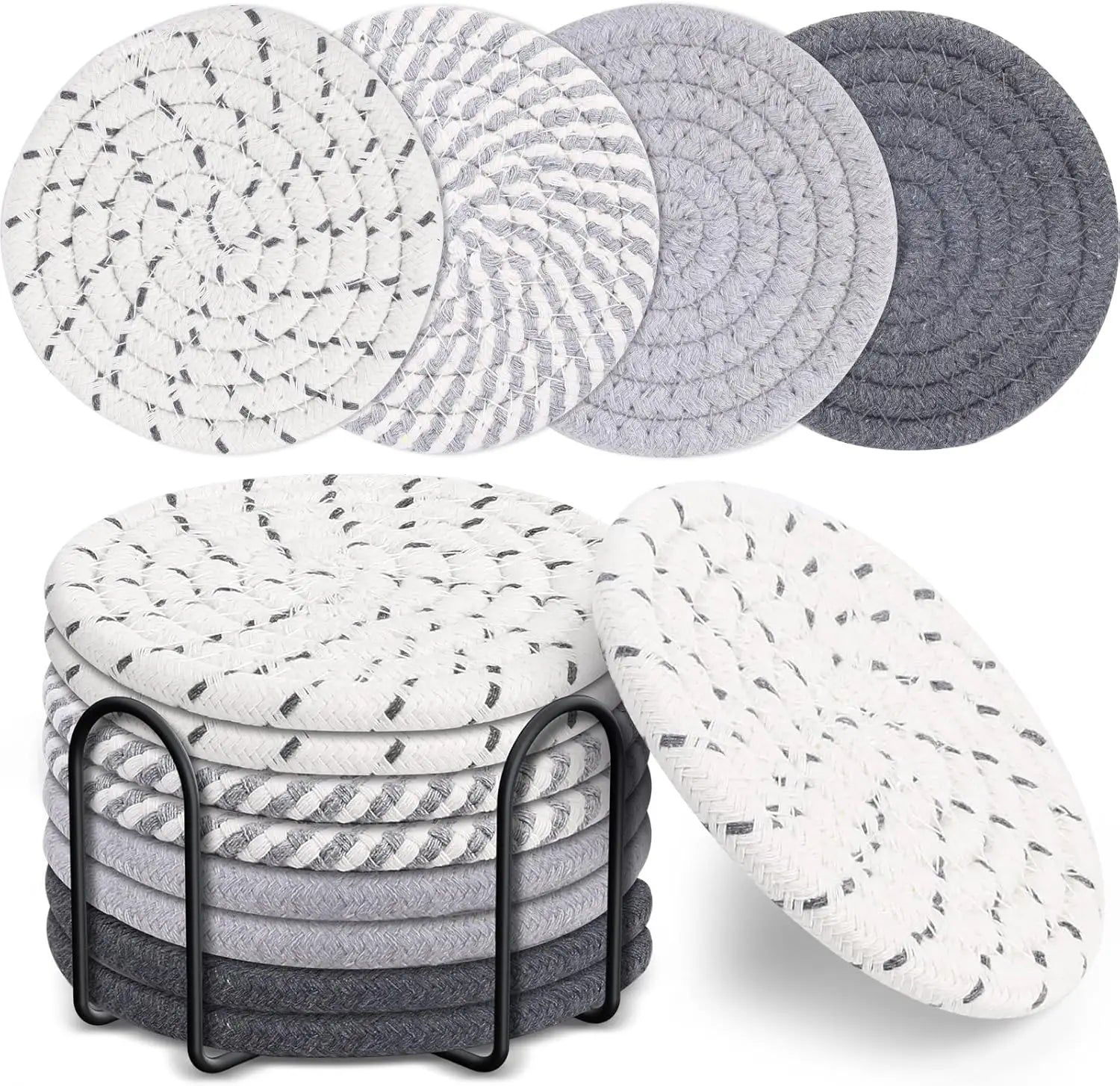 8-Piece Cotton Woven Drink Coasters – Minimalist Boho Coffee Table Decor Set