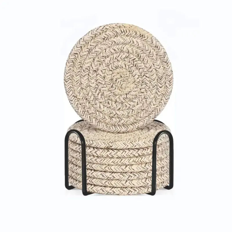 8-Piece Cotton Woven Drink Coasters – Minimalist Boho Coffee Table Decor Set