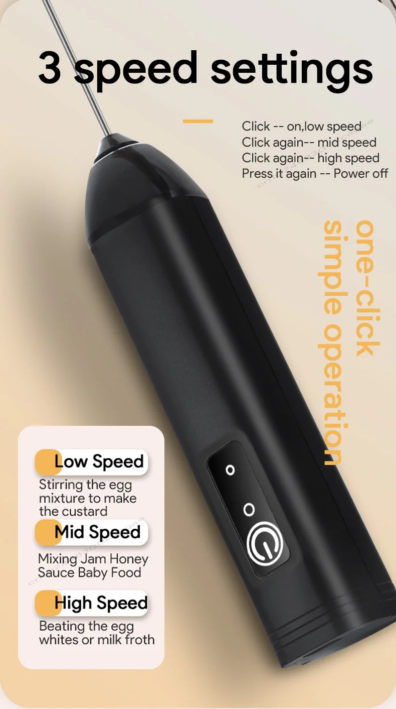 Upgraded USB Rechargeable Handheld Frother – 3-Speed Milk Whisk, Egg Beater & Mini Blender