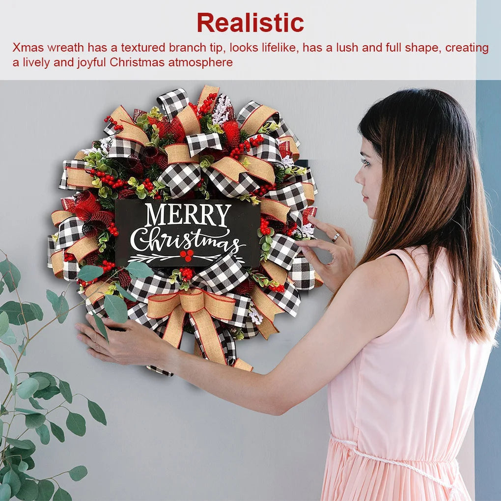 25cm Christmas Wreath with Red Berries & Bow