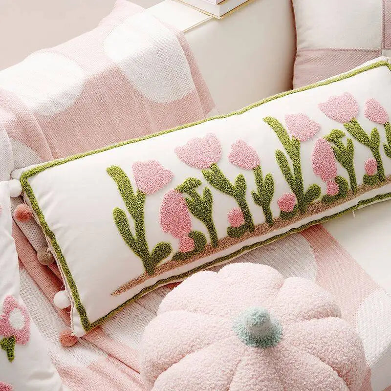 Pink Embroidered Decorative Cushion Cover – Floral Design