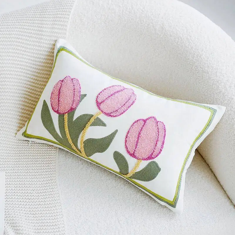 Pink Embroidered Decorative Cushion Cover – Floral Design