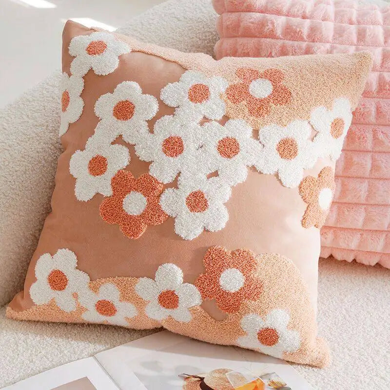 Pink Embroidered Decorative Cushion Cover – Floral Design