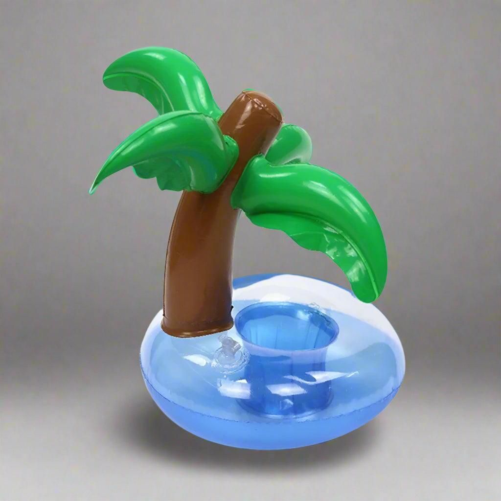 Bring tropical vibes to your next beach day or pool party with this Mini Coconut Tree & Flamingo Inflatable Drink Holder ! Made from durable PVC, it's lightweight, easy to inflate, and keeps your beverage floating right beside you.