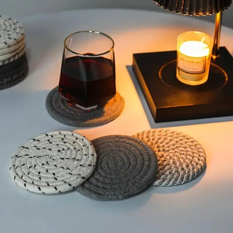 8-Piece Cotton Woven Drink Coasters – Minimalist Boho Coffee Table Decor Set