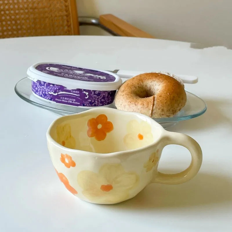 Irregular Flower Ceramic Korean Style Mugs