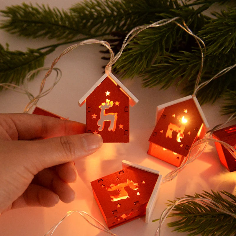 Christmas Wooden House LED String Lights