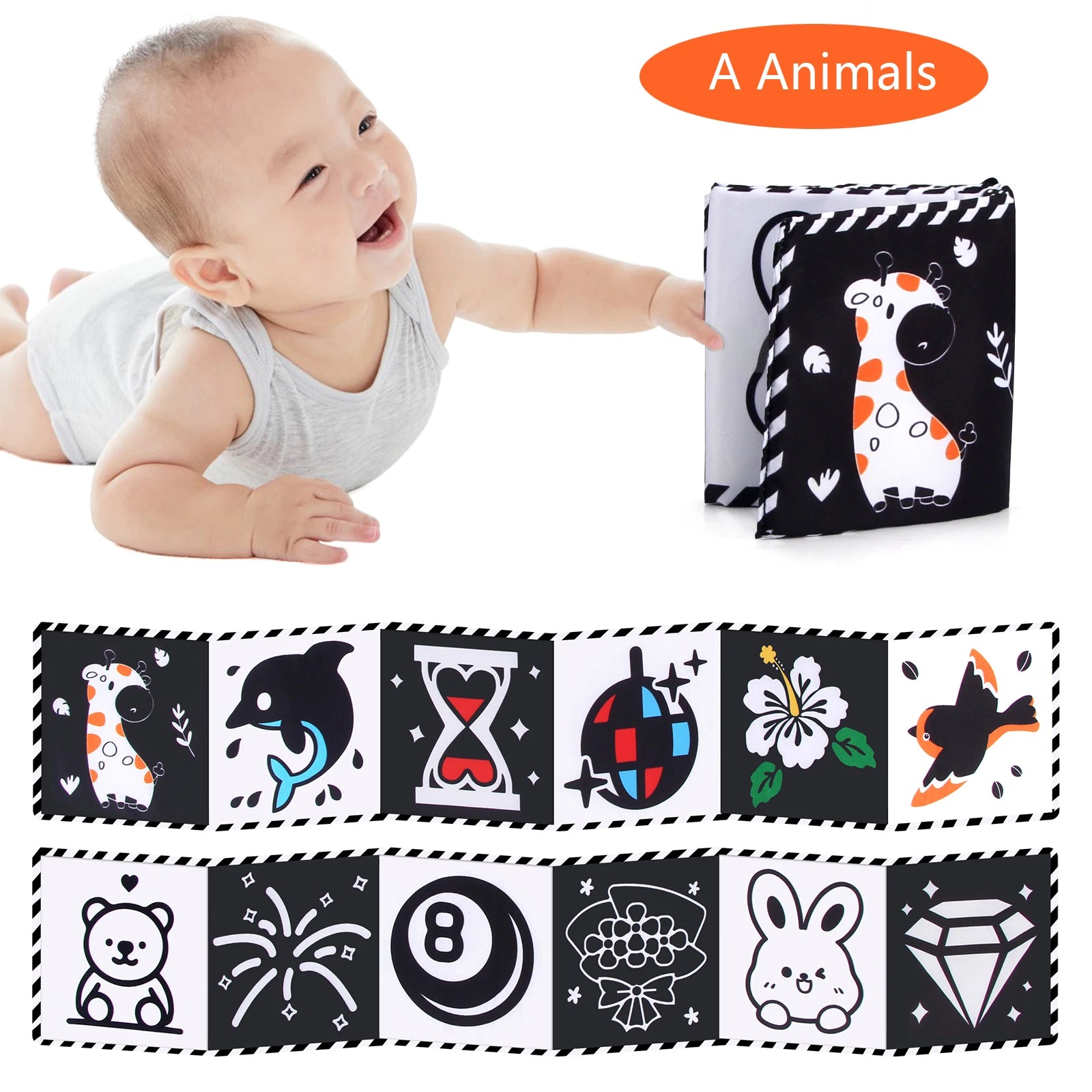High Contrast Baby Cloth Book – Soft Sensory Crib Toy for Newborns (0–36 Months)