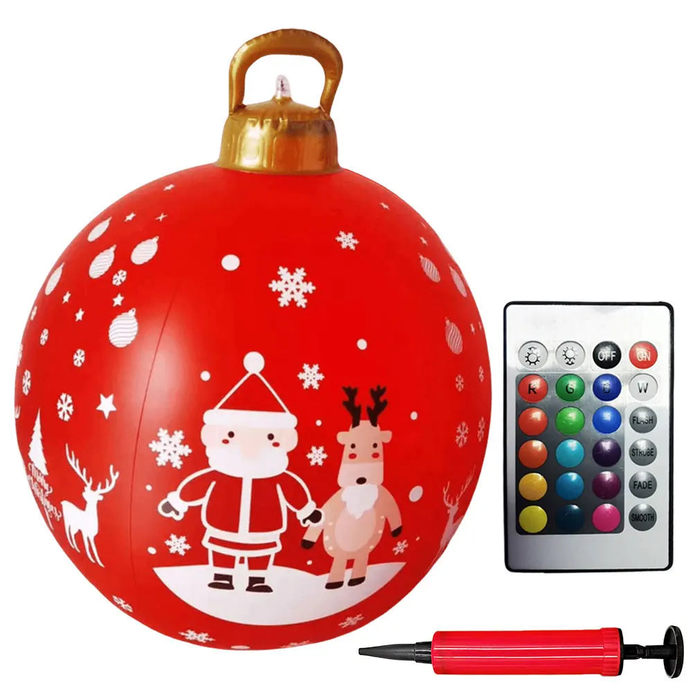 24-Inch Light Up PVC Inflatable Christmas Ball – Giant Outdoor Holiday Decoration