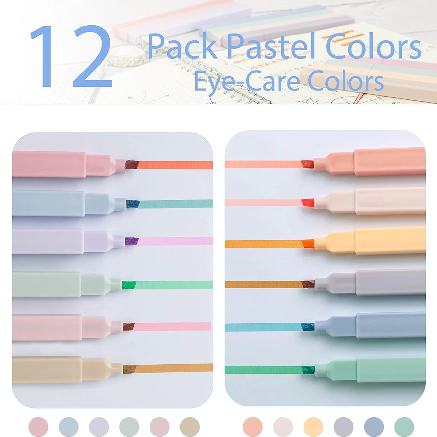 Aesthetic Cute Pastel Highlighter Pens 12 Colors