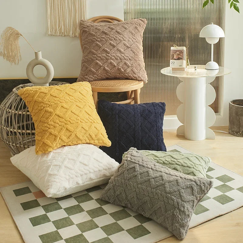 Geometric Jacquard Plush Cushion Covers