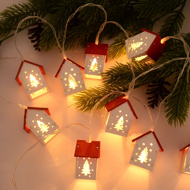 Christmas Wooden House LED String Lights