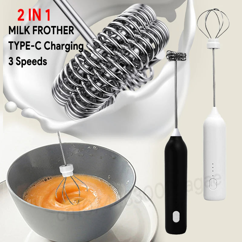 Upgraded USB Rechargeable Handheld Frother – 3-Speed Milk Whisk, Egg Beater & Mini Blender