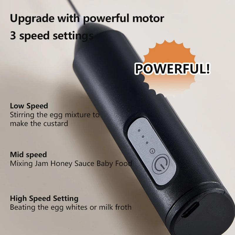 Upgraded USB Rechargeable Handheld Frother – 3-Speed Milk Whisk, Egg Beater & Mini Blender