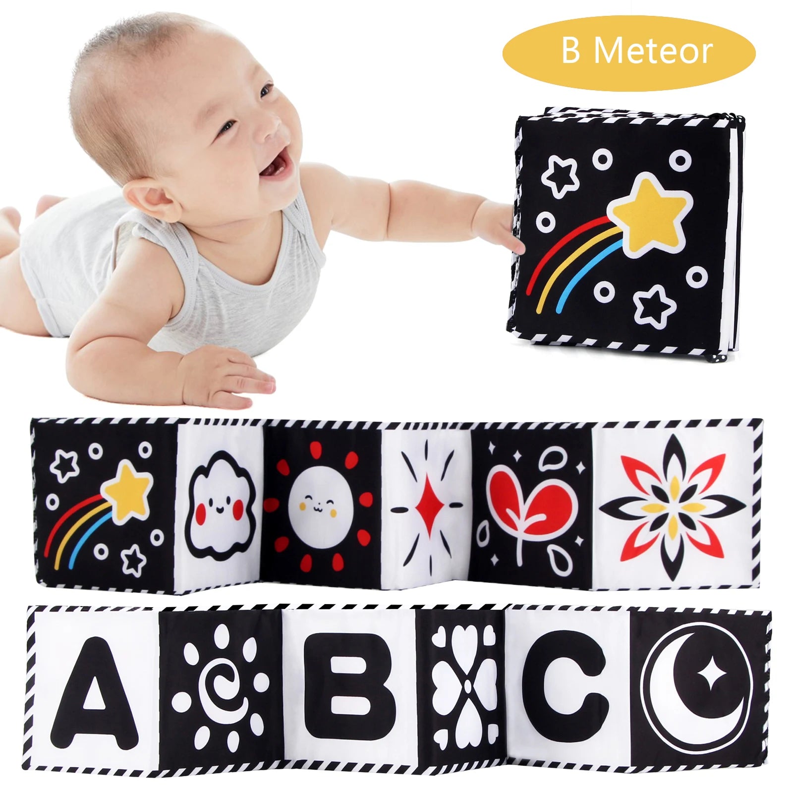High Contrast Baby Cloth Book – Soft Sensory Crib Toy for Newborns (0–36 Months)