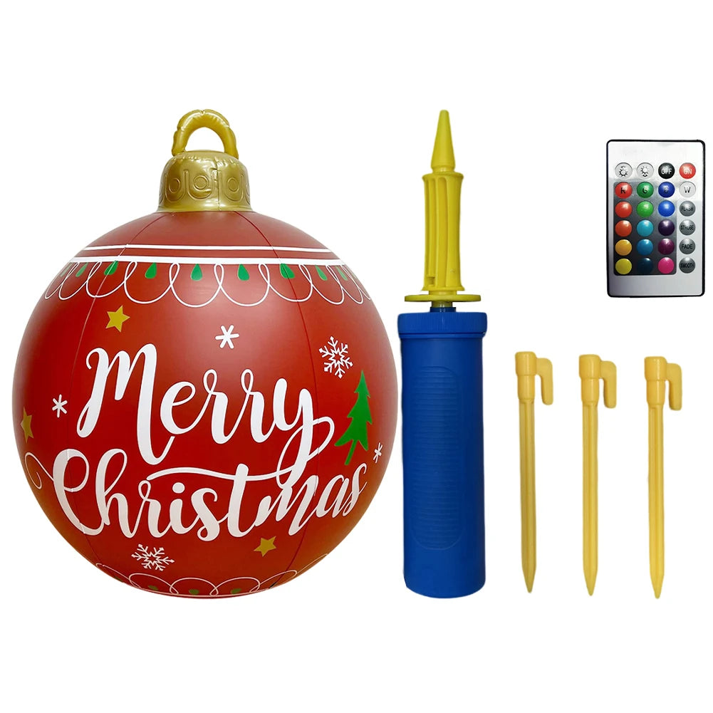24-Inch Light Up PVC Inflatable Christmas Ball – Giant Outdoor Holiday Decoration