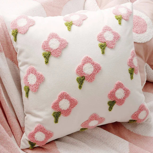Pink Embroidered Decorative Cushion Cover – Floral Design