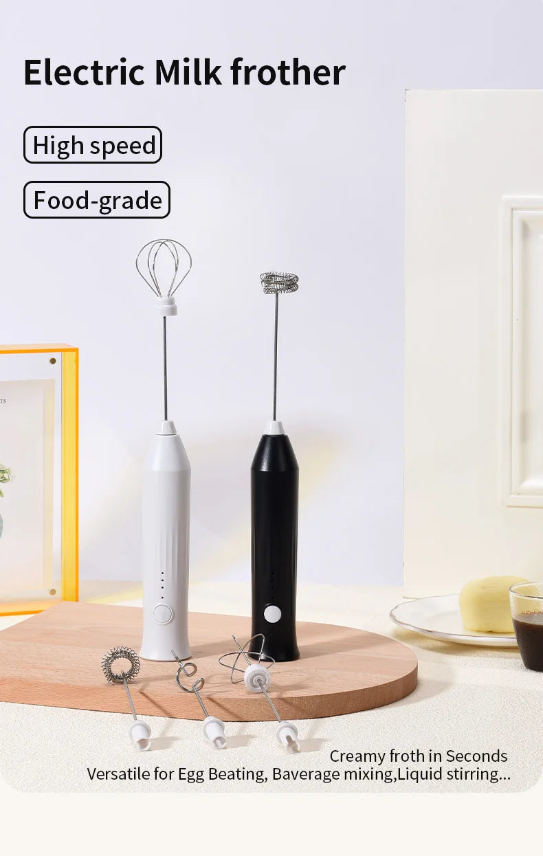 Upgraded USB Rechargeable Handheld Frother – 3-Speed Milk Whisk, Egg Beater & Mini Blender