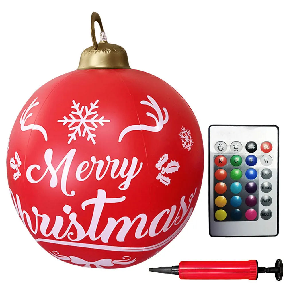 24-Inch Light Up PVC Inflatable Christmas Ball – Giant Outdoor Holiday Decoration