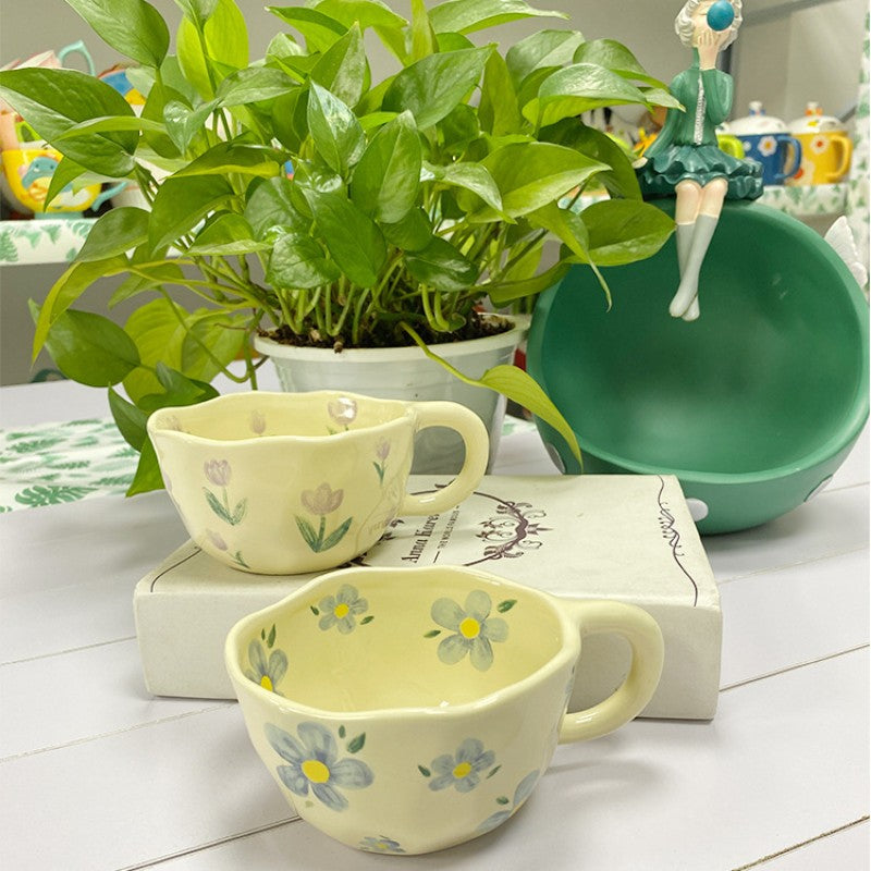 Irregular Flower Ceramic Korean Style Mugs