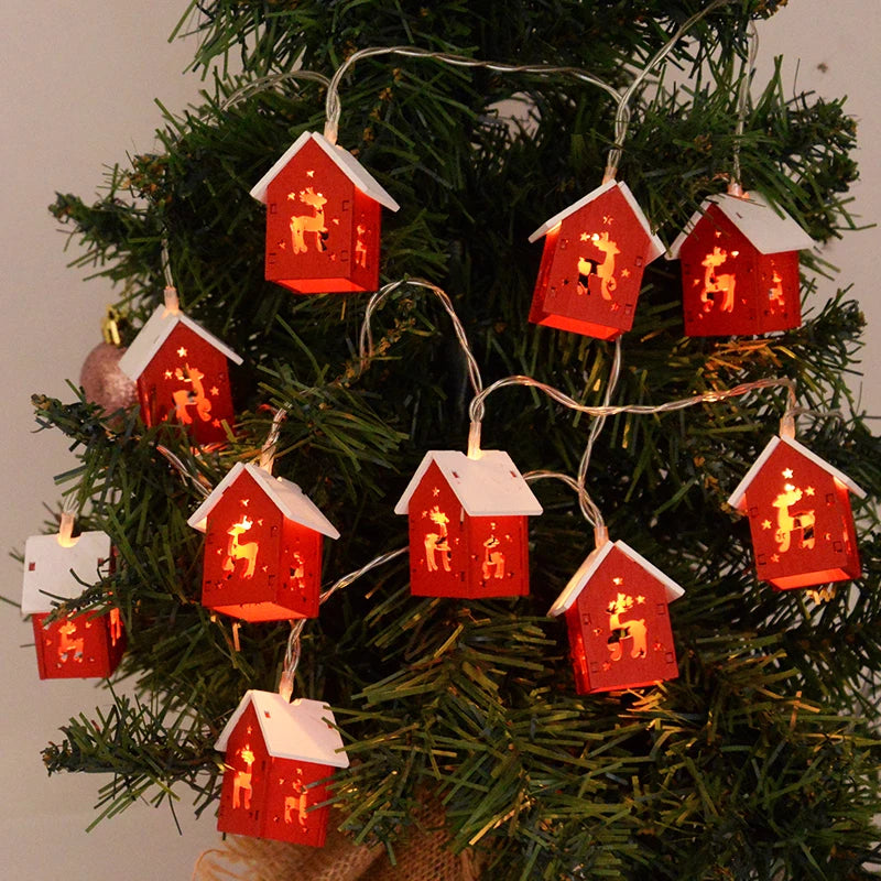 Christmas Wooden House LED String Lights