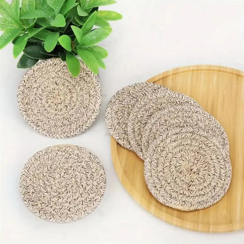 8-Piece Cotton Woven Drink Coasters – Minimalist Boho Coffee Table Decor Set