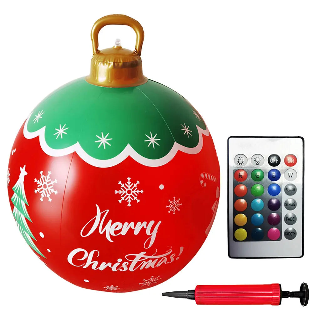 24-Inch Light Up PVC Inflatable Christmas Ball – Giant Outdoor Holiday Decoration