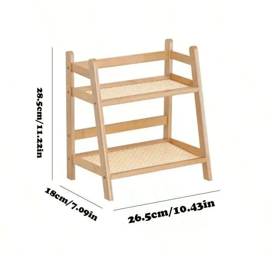 Wooden shelf with dimensions labeled on a white background