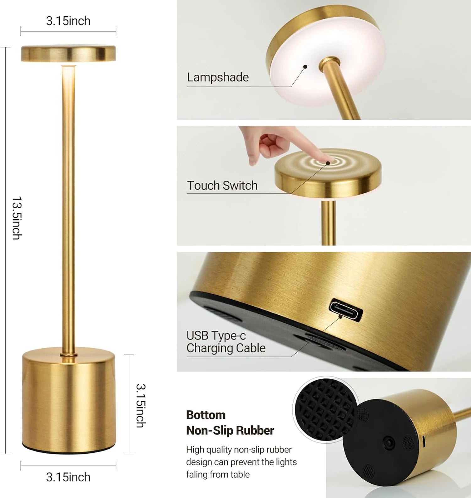 Touch Control LED Lamp – Portable, Dimmable, Metal Design