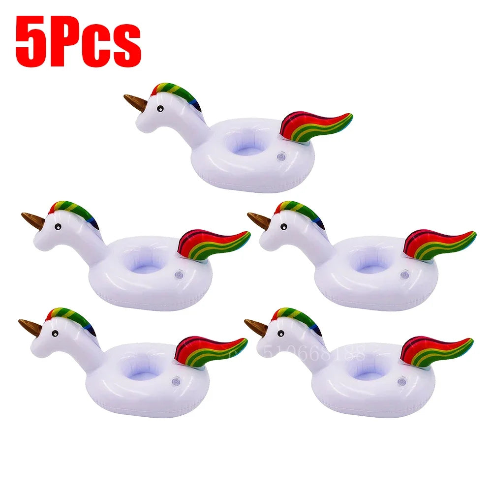 Bring tropical vibes to your next beach day or pool party with this Mini Coconut Tree & Flamingo Inflatable Drink Holder ! Made from durable PVC, it's lightweight, easy to inflate, and keeps your beverage floating right beside you.