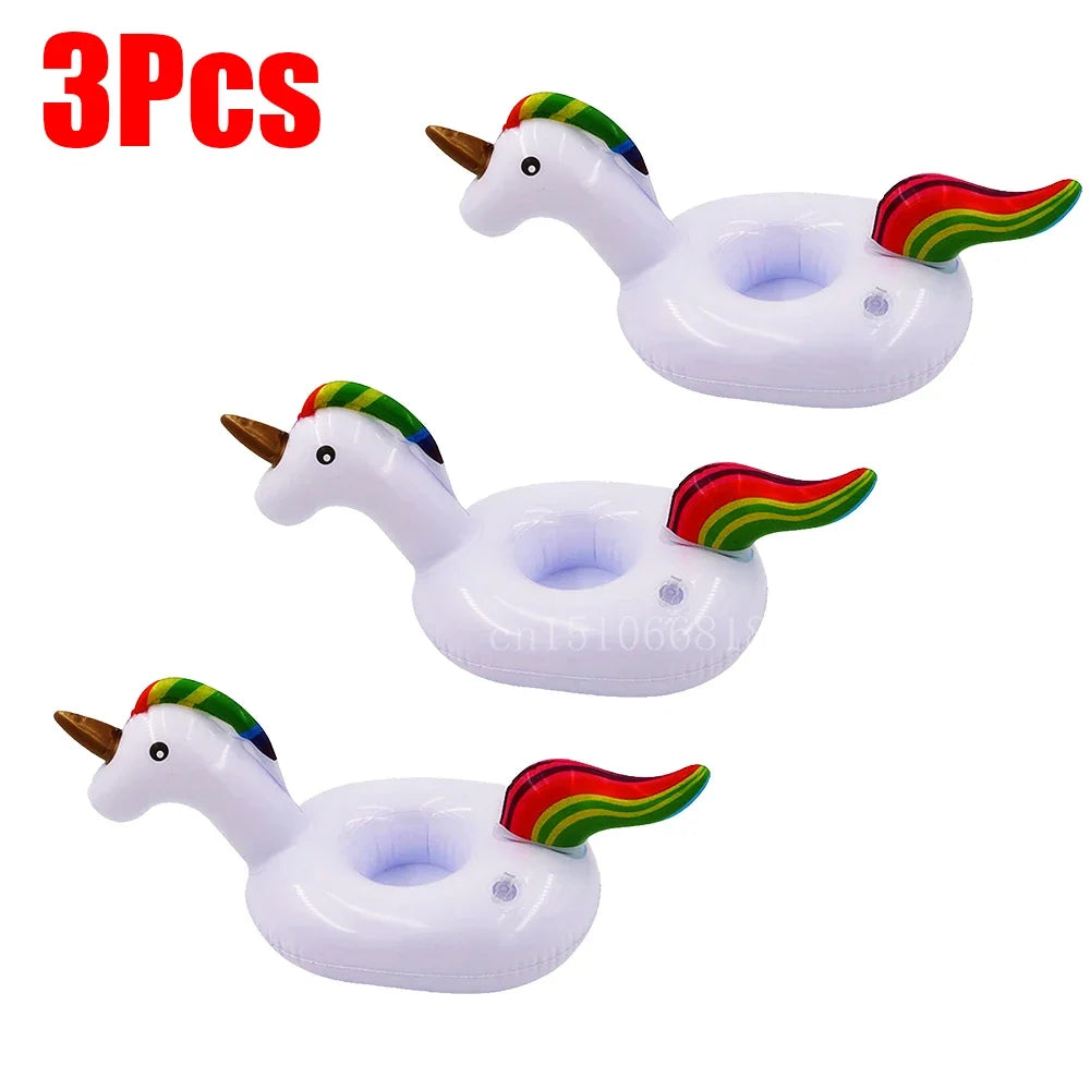 Bring tropical vibes to your next beach day or pool party with this Mini Coconut Tree & Flamingo Inflatable Drink Holder ! Made from durable PVC, it's lightweight, easy to inflate, and keeps your beverage floating right beside you.